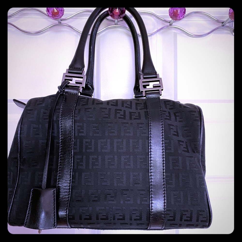 Fendi Black zucca zucchino Boston bag